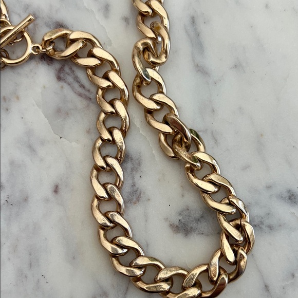 Gold-Tone Choker Necklace with Ball Pendant and Front Toggle Closure - Picture 3 of 3